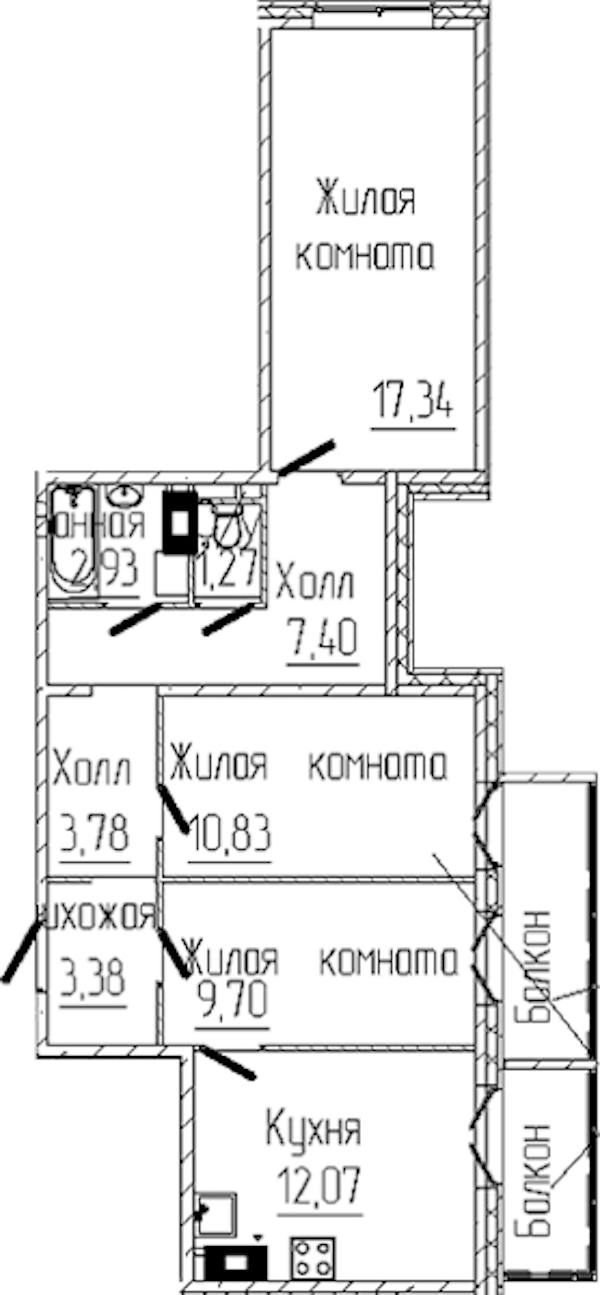 3-комнатная квартира 70.95 м², 5/6 эт., ЖК «SERTOLOVO PARK»